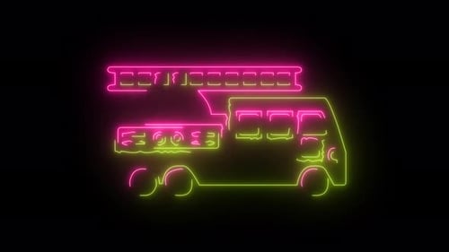 Animated Neon Fire Truck Line Art Reveal