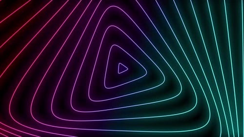 Seamless Loop Animation of an Abstract Neon Triangular Tunnel with Glowing Gradient Lines Creating