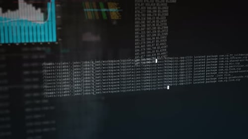 Digital flight through Info-graphics, stock market, digital graph abstract technology