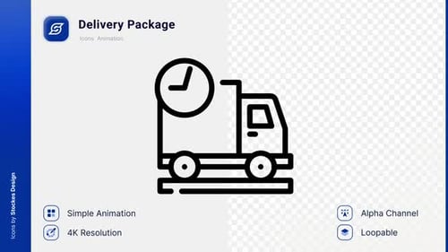Animated Delivery Truck Icon with Clock in Flat Design