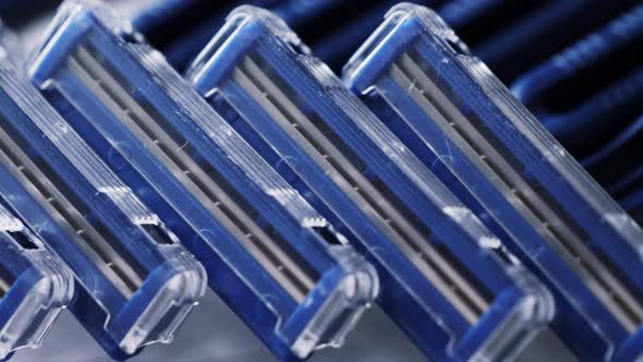 Blue razors, close-up. Sharp blades of razors., Medical Stock Footage ...