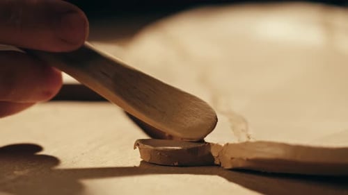 Woman Potter Works with Clay on Master Class in Studio Working Process in Ceramic Workshop Potter