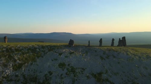 Aerial Weathered Stone Pillars on the Manpupuner Plateau