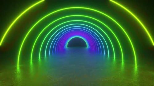 Illuminated Tunnel With Neon Lights