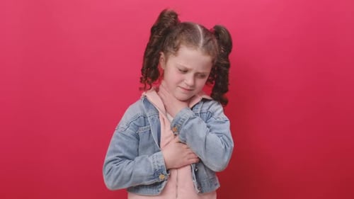 Sick Girl Coughing and Holding Throat