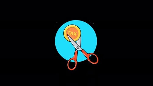 Scissor Cutting Gold Coin. Taxation Concept Animation Video - Transparent