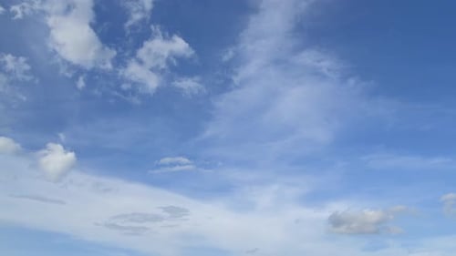 Clouds moving slowly across a clear blue sky