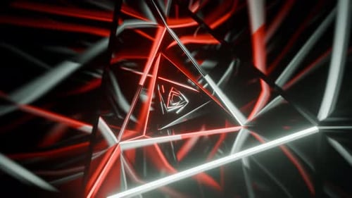 Red And White Triangular Spiral Neon Tunnel Background VJ Loop l 4K