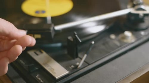 Vintage Record Player with Vinyl Record Spinning