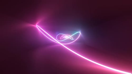 Abstract glowing neon light curves movement