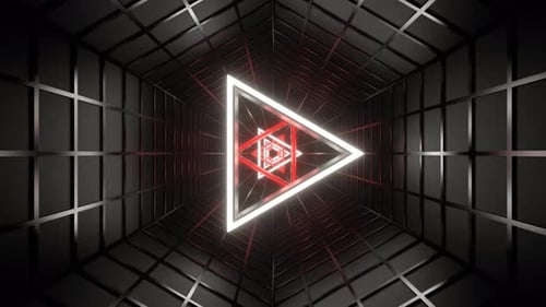 Red And White Neon Triangle In Mesh Tunnel Background Vj Loop | 4K