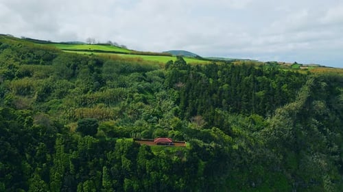 Aerial Peaceful Green Hills Summer Day Lush Forest Mountain Slopes Landscape