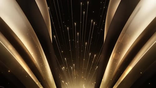 Abstract Golden Light Tunnel with Upward Flowing Particles