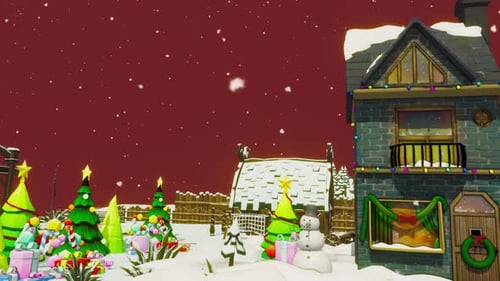 Animated Winter Christmas Village Scene with Snowfall