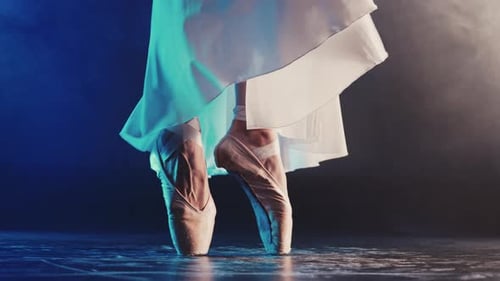 Ballerina Dancing in Toe Shoes Close Up