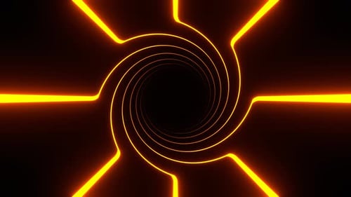 Orangefarbener rotierender spiralförmiger Neonlinien-Hintergrund VJ Loop In 4K