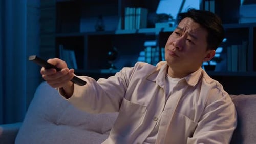Bored Dissatisfied Sad Irritated Lonely Asian Middleaged Man Korean Guy Chinese Homeowner Japanese