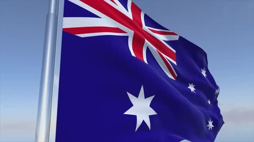 Realistic Waving Australian National Flag with Blue Sky