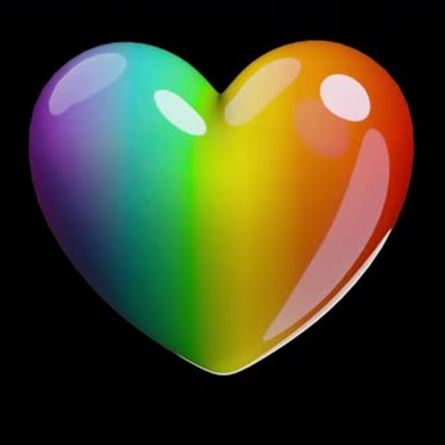 Glossy Rainbow Heart Rotating on Black Background
