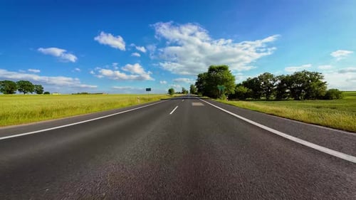 Point of View Vehicle Scenic Driving By Road at Poland Racing Down Road with POV Windshield