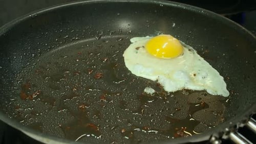 Frying Two Eggs in a Pan Close Up