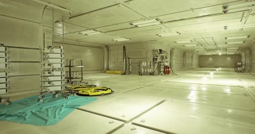Temporärer Installationsbereich mit Sicherheitsmaßnahmen und Ausrüstung