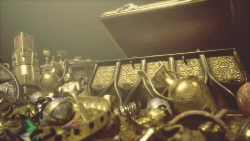 Ornate Treasure Chest Opening to Reveal Golden Riches 3D Animation