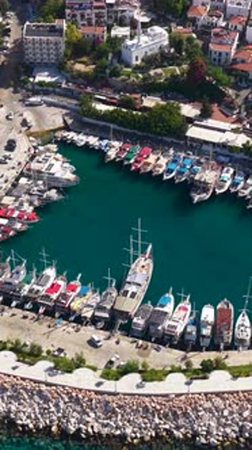 Vertical Video of Yachts Parked at a Small Marina By the Sea