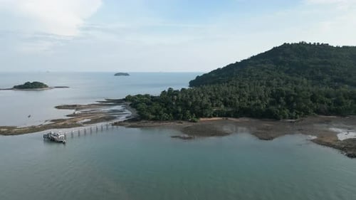 Idyllic Tropical Beach and Panoramic Forest with Exotic Palm Trees and Blue Sky