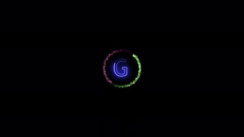 G letter text animation . red and green neon circle on isolated black motion background