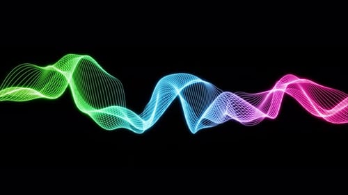 Animation mit
leuchtenden fluoreszierenden Farben und wellenförmigen Linien. Abstrakter Hintergrund