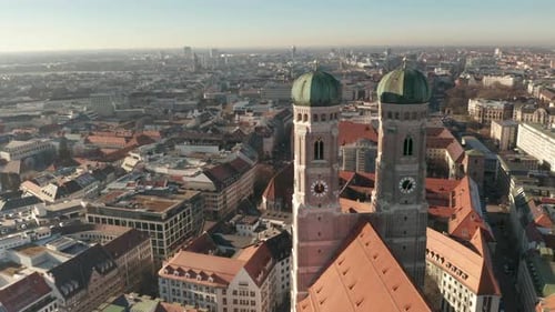 The Aerial View of Munich City Center with the Dominating Frauenkirche Cathedral