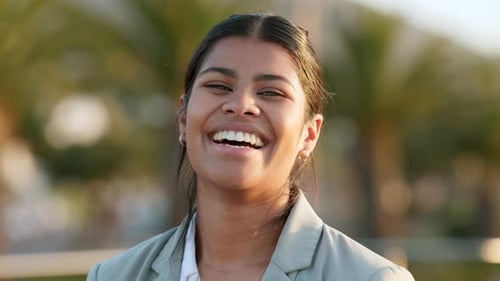 Young Adult Woman Smiling Close Up Outside