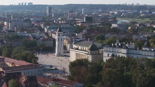Aerial View of Vilnius Lithuania Featuring the Neoclassical Vilnius Cathedral