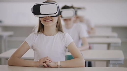Students in Classroom Using Virtual Reality Headsets