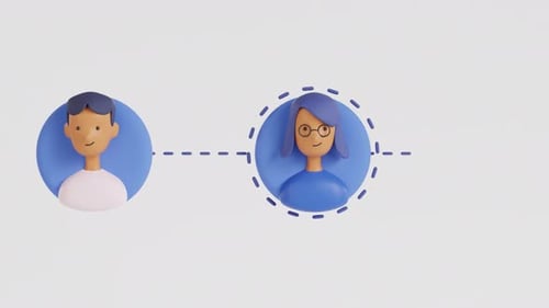 soziales Netzwerk, Kontakte, Konzept, Animation. Avatare für verbundene Menschen. Netzwerke, soziale Medien