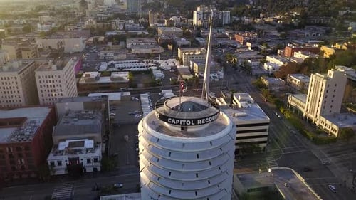 Aerial Drone footage above the famous Capitol Records building in Hollywood. Shot with DJI Mavic dr