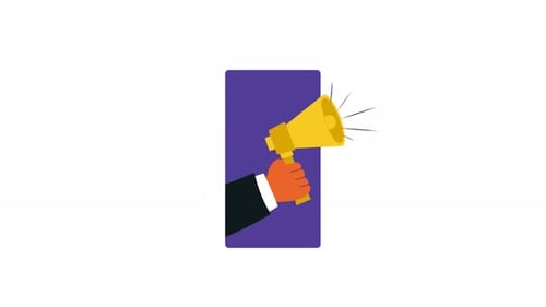 Animated Hand Holding Megaphone in Flat Design