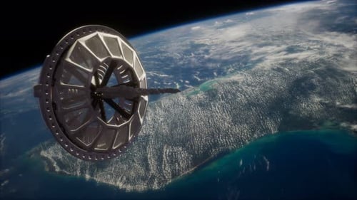 Futuristic Space Satellite Orbiting the Earth