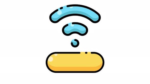 animation of Blue wifi symbol with a yellow button that says wifi.