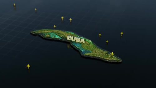 Animated 3D Map of Cuba with Dynamic Location Pins