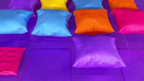 Square Multicolored Symmetrical Pieces of Fabric are Inflated and Turned Into a Pillow 3d Animation
