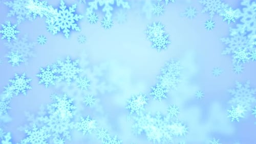 Beautiful festive blue Christmas New Year snowflakes shining falling glowing with blur effect and bo