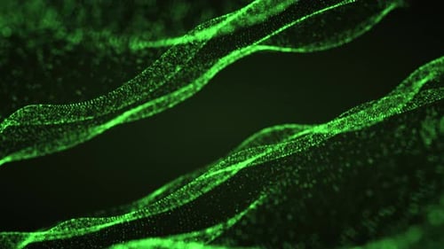 Abstract green waves on a dark background. Smooth movement of liquid smooth shape. Water texture sur