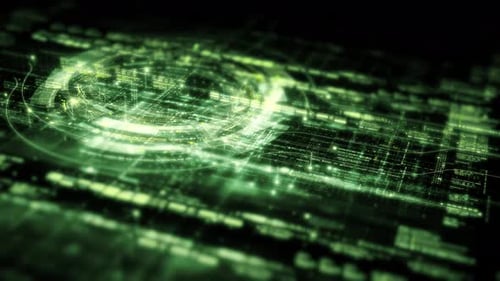 Futuristic Green Digital Data Network Loop Background