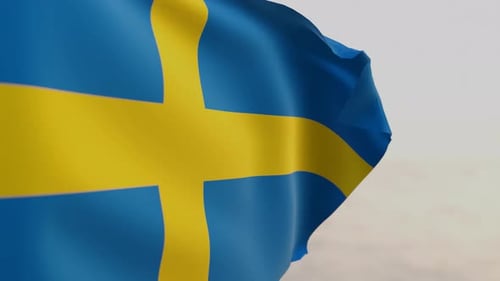 Waving Swedish Flag Close Up Shot