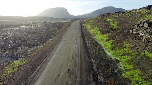 Road Landscape in Iceland Beautiful Volcanic Nature in Sunny Weather Famous Touristic Place Travel