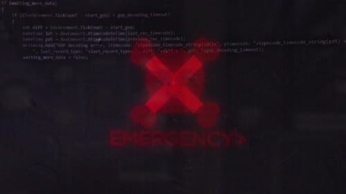 Hacked System Display with Emergency Glitch Effects