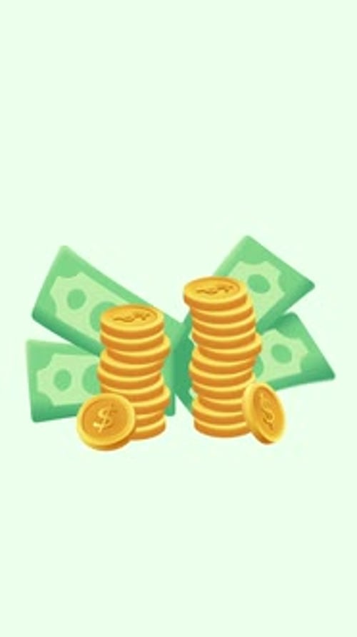 Coins Falling And Dollars Vertical