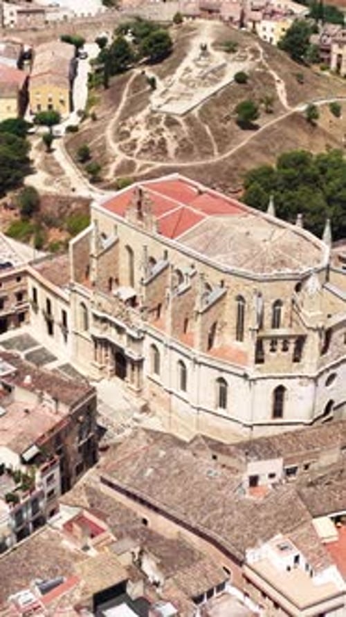 Aerial View of Montblanc Church and Historic Old Town in Spain